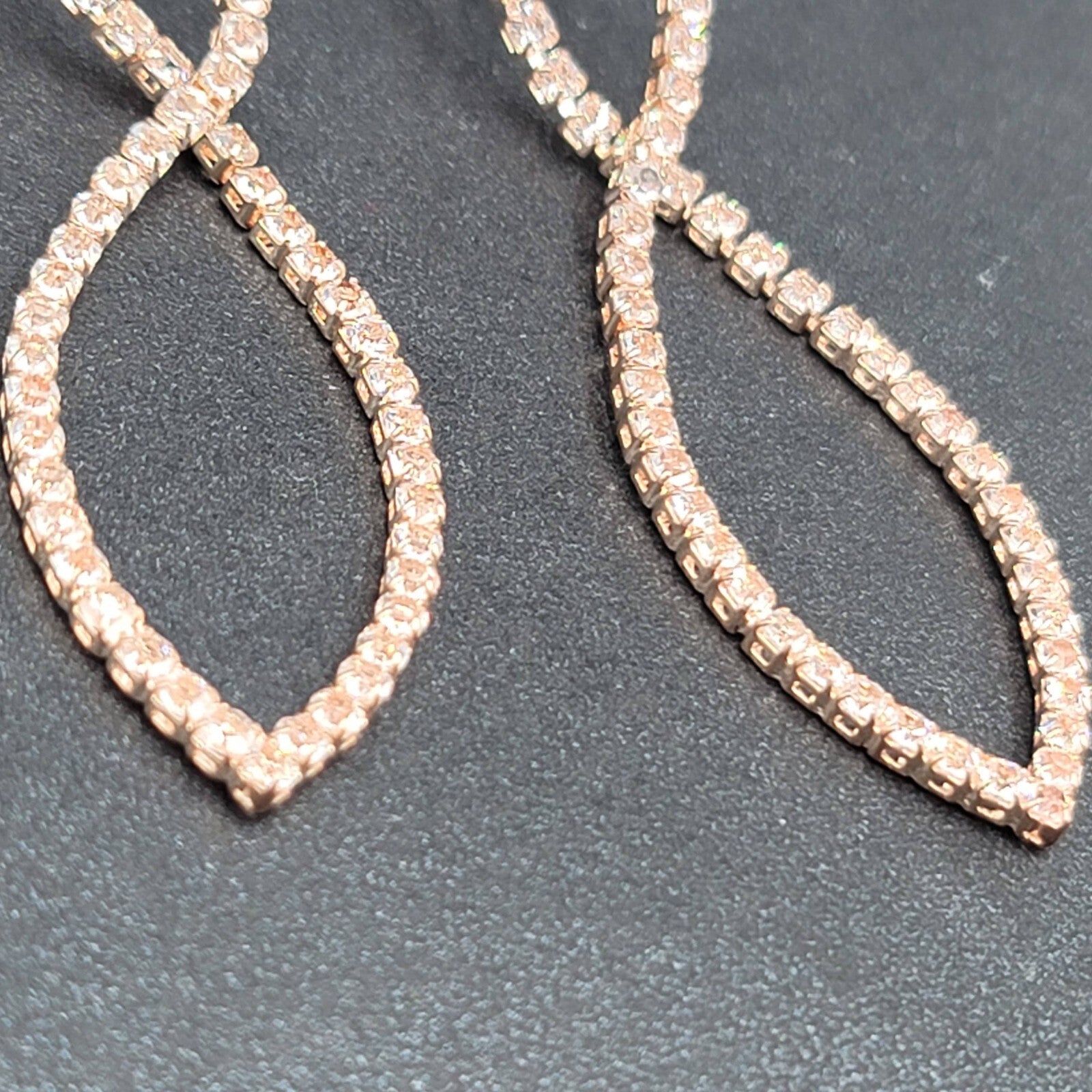 Pierced Earrings Rose Gold tone Crystal Prom Wedding Dangle 2.5"
