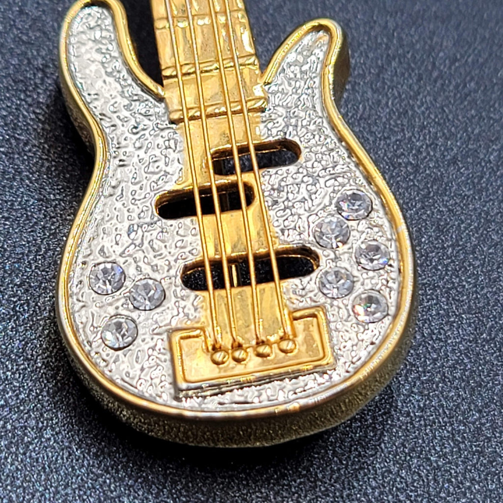 Electric Guitar Pin Brooch Gold and Silver tone 3"