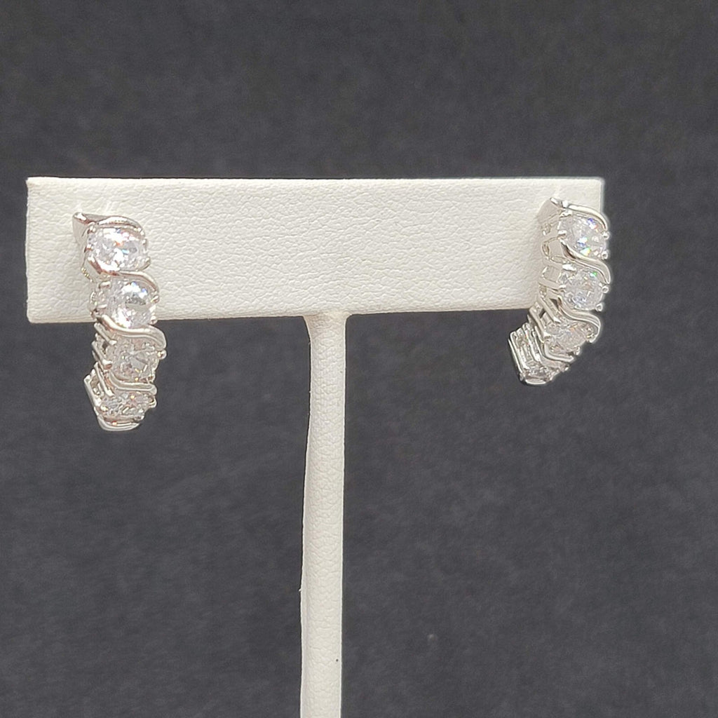 Pierced Earrings Silver Plated Cubic Zirconia Drop 7/8"