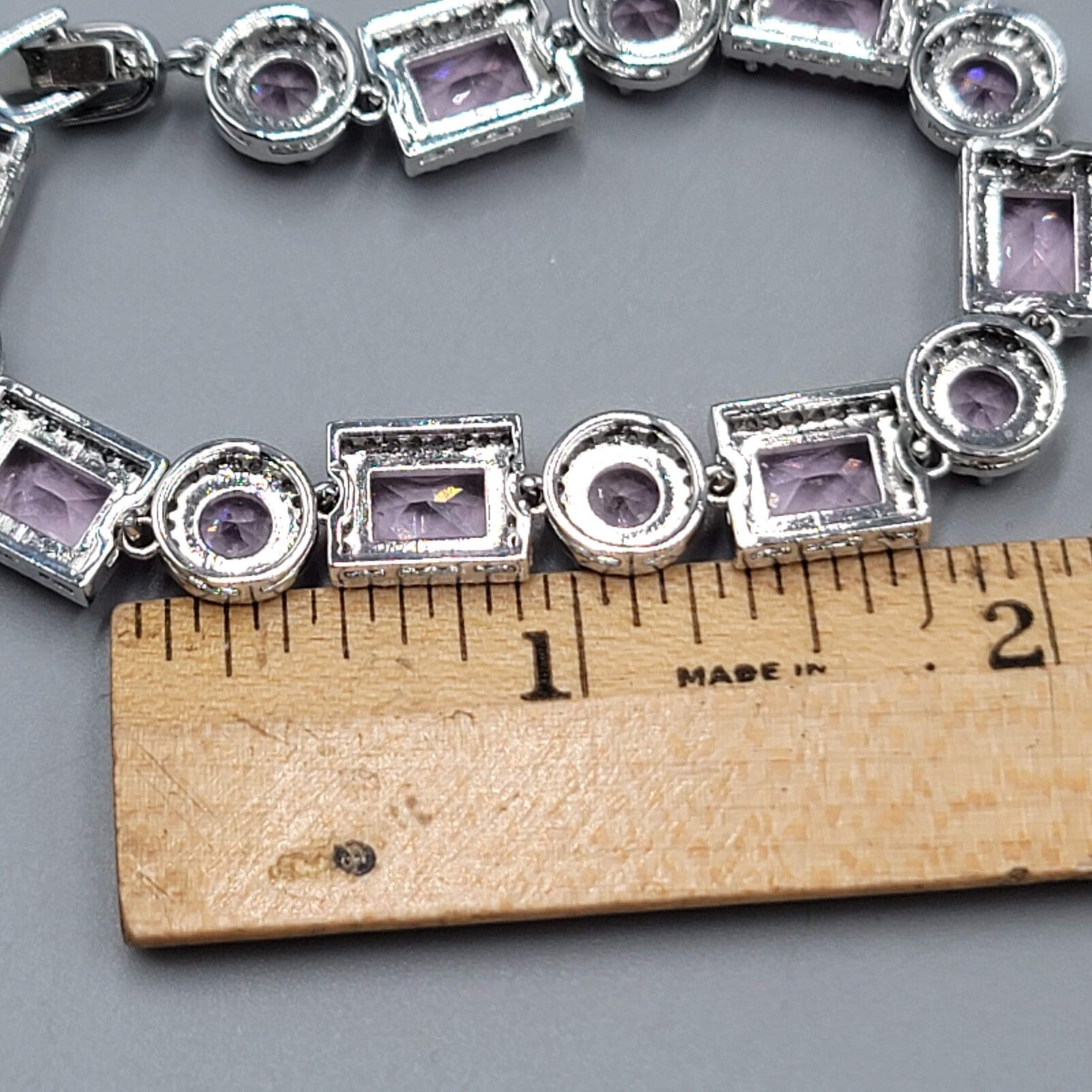 Pink Crystal Tennis Bracelet Silver Plated 1" Extender 6.5" or 7.5"