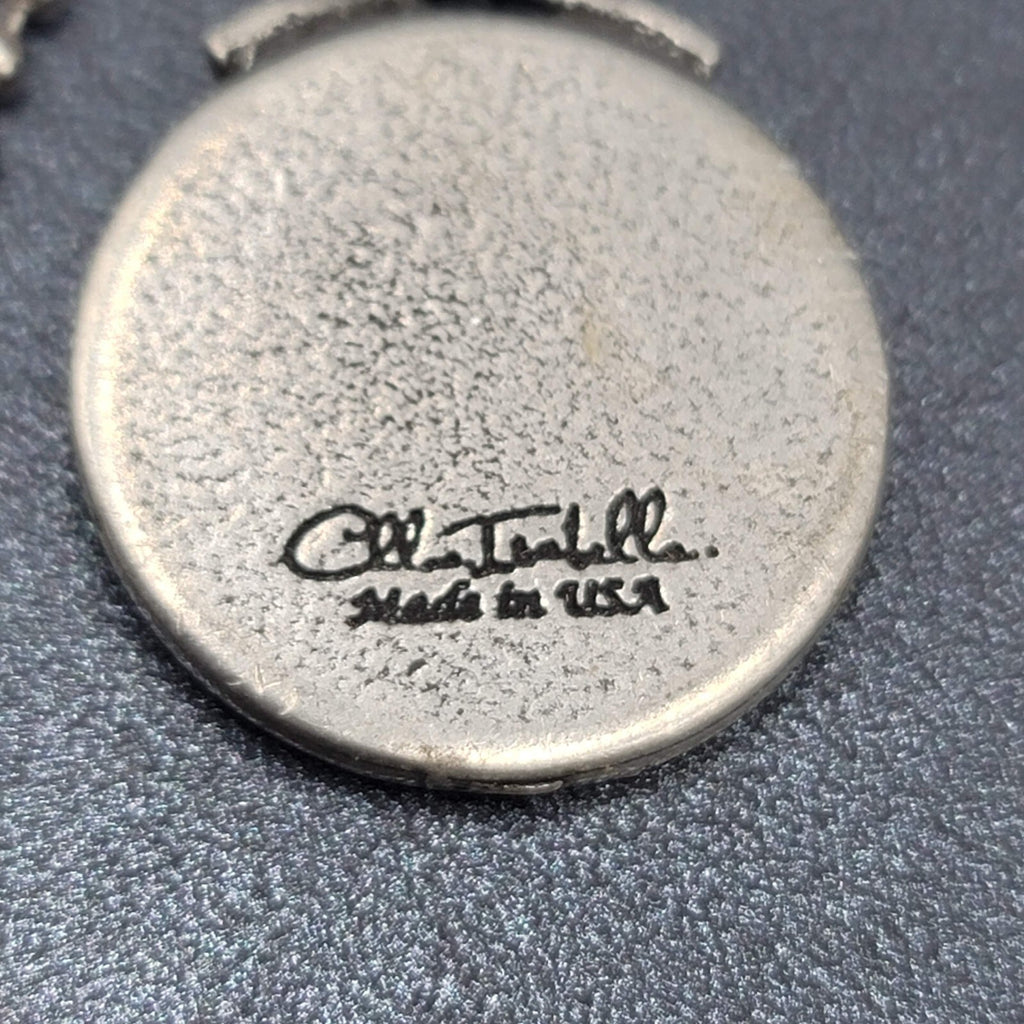 Necklace Signed Isabella Silver tone Bird Clock Pendant Ball Chain 18"