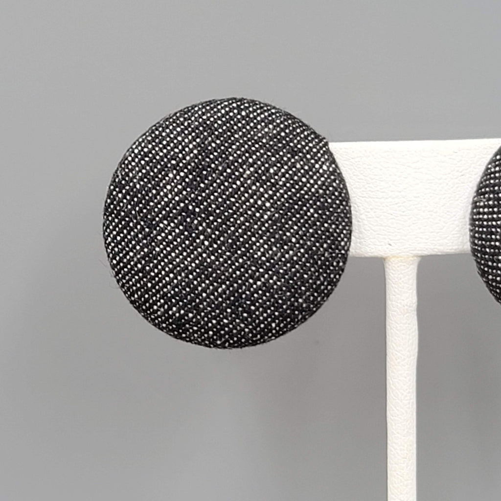 Vintage Black Denim Clip on Earrings Round Drop 1 1/8"