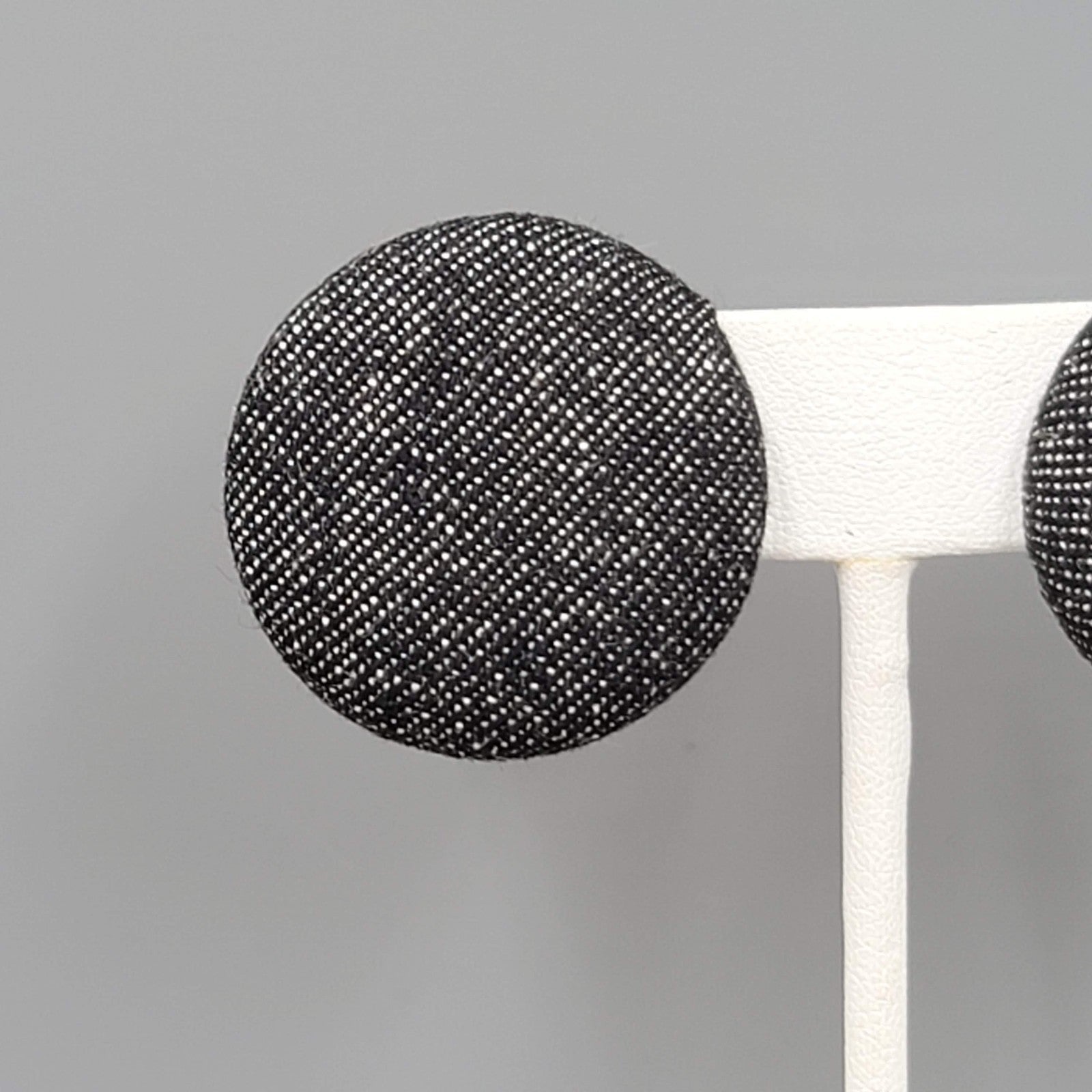 Vintage Black Denim Clip on Earrings Round Drop 1 1/8"