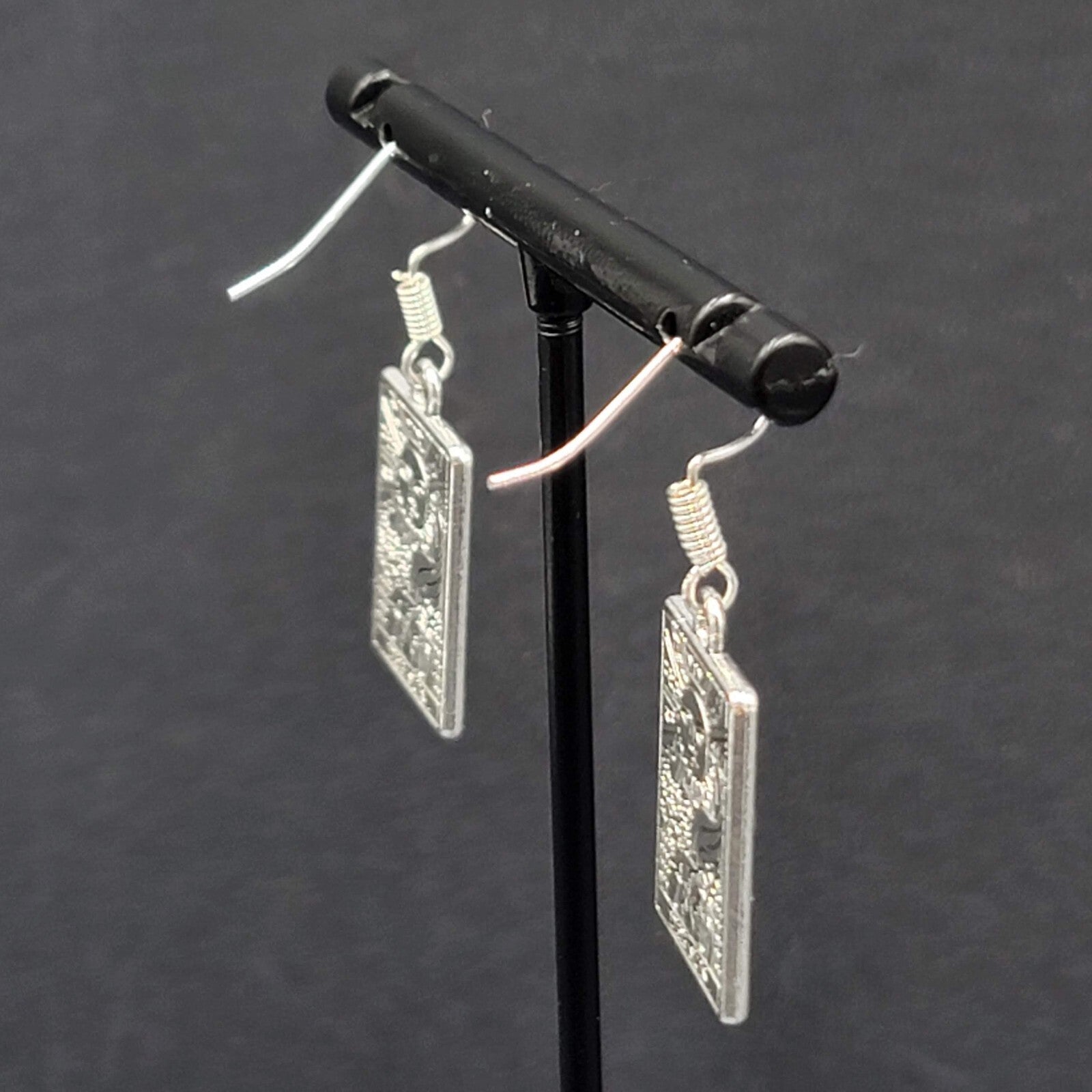 The SUN Tarot Card Pierced Earrings Silver tone 1"