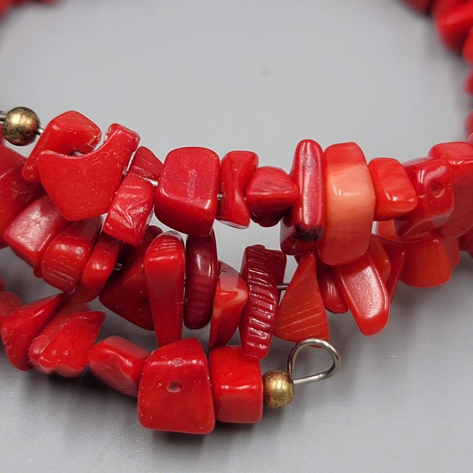 Memory Wire Bracelet Red Faux Coral Bead 