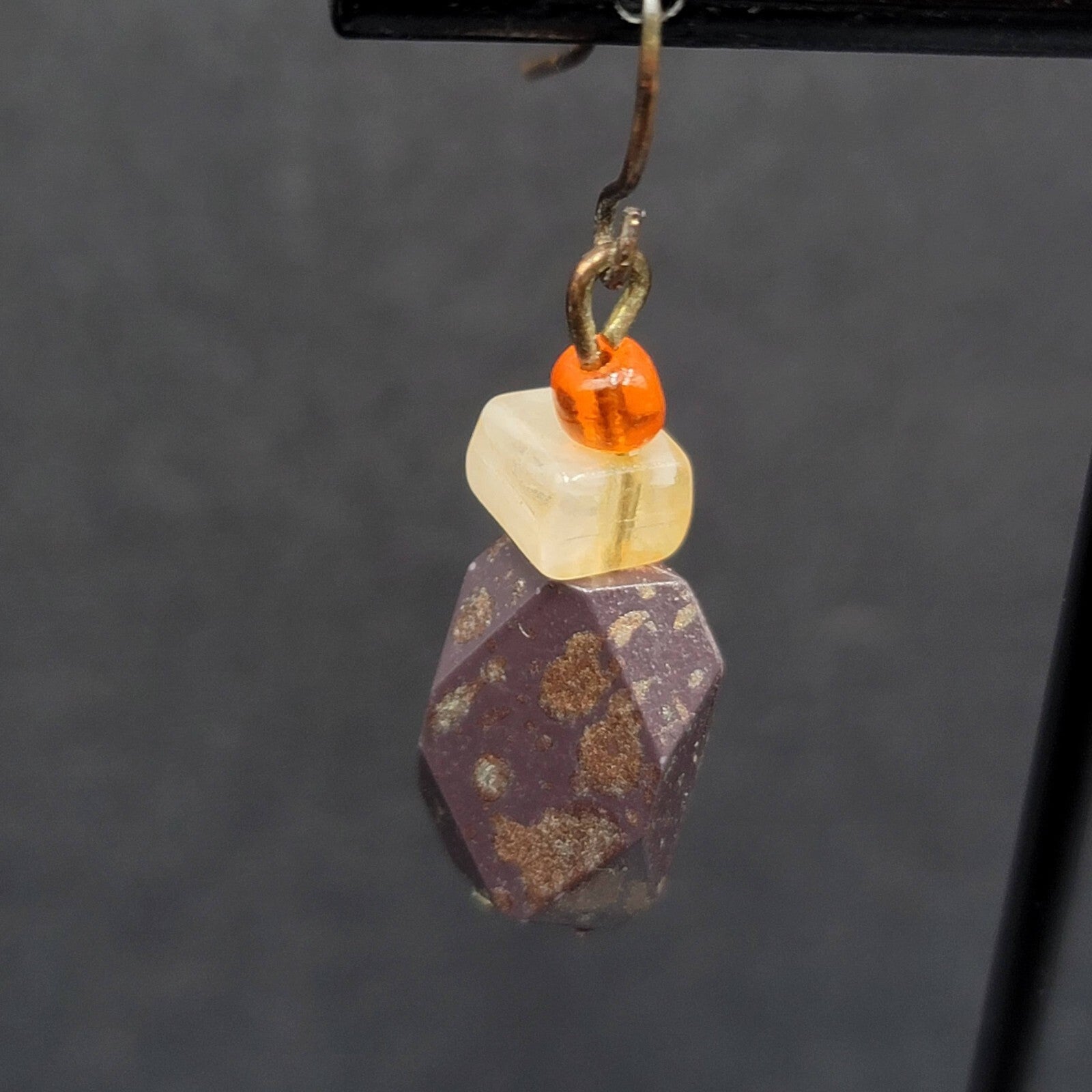 Pierced Earrings Bronze tone Acrylic Beads Natural Fall tones 1 1/8"