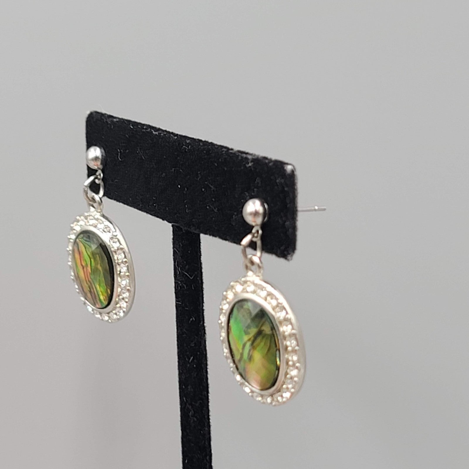 Faux Abalone Oval Pierced Earrings Silver tone Dangle  1 in