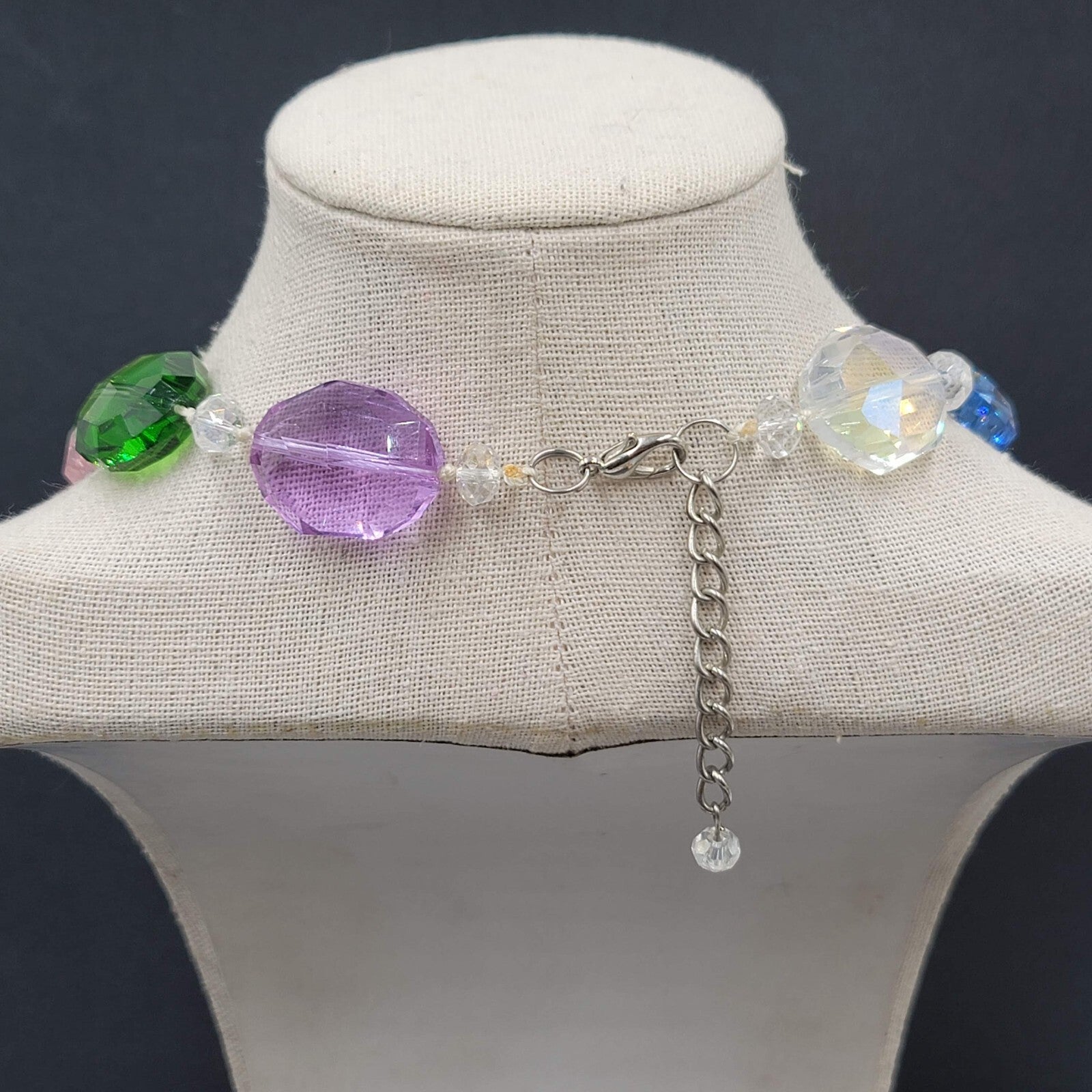 Multicolor Faceted GLASS Beaded Necklace Fun Statement 18" - 20"