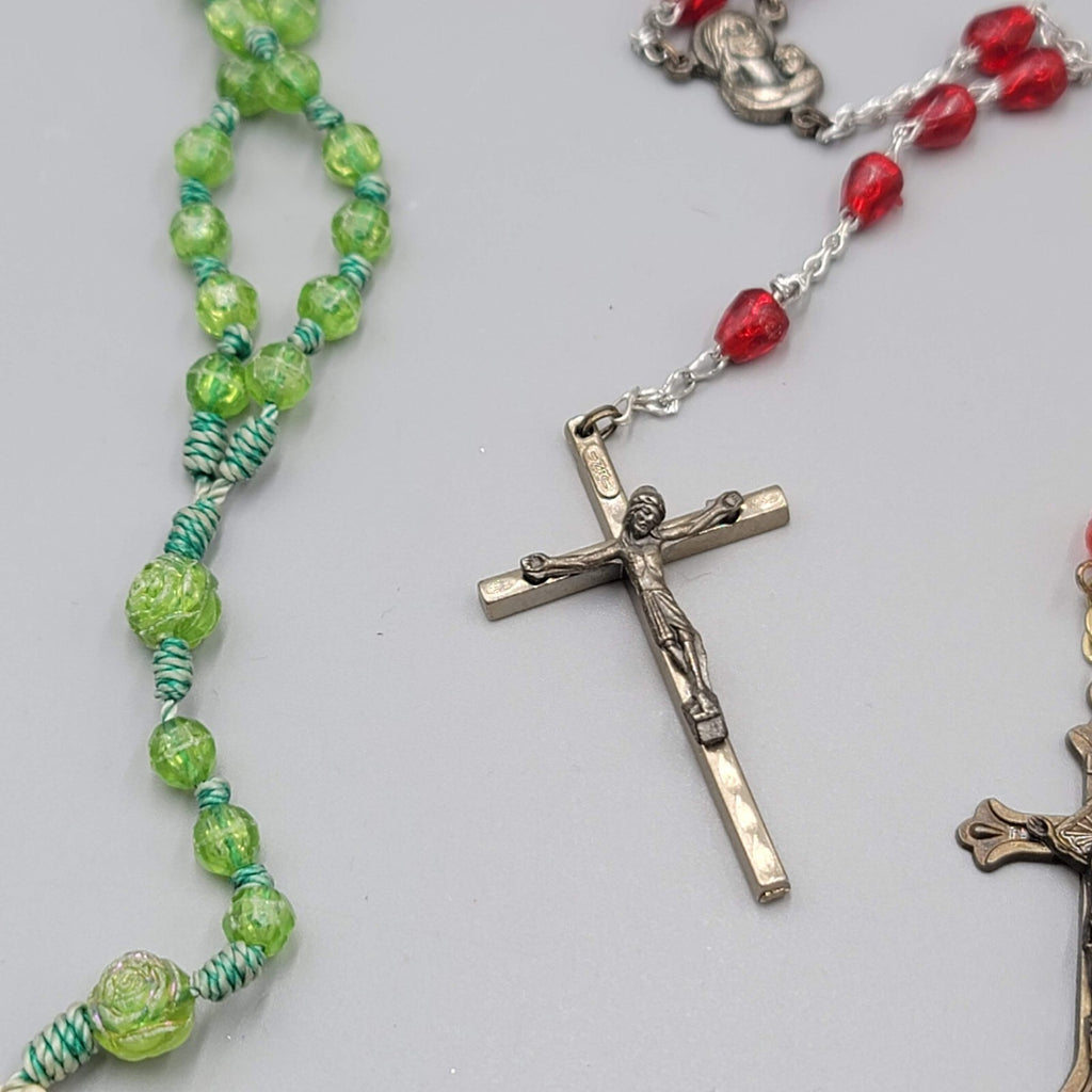 Lot of 14 Plastic Bead Rosary Catholic Religious