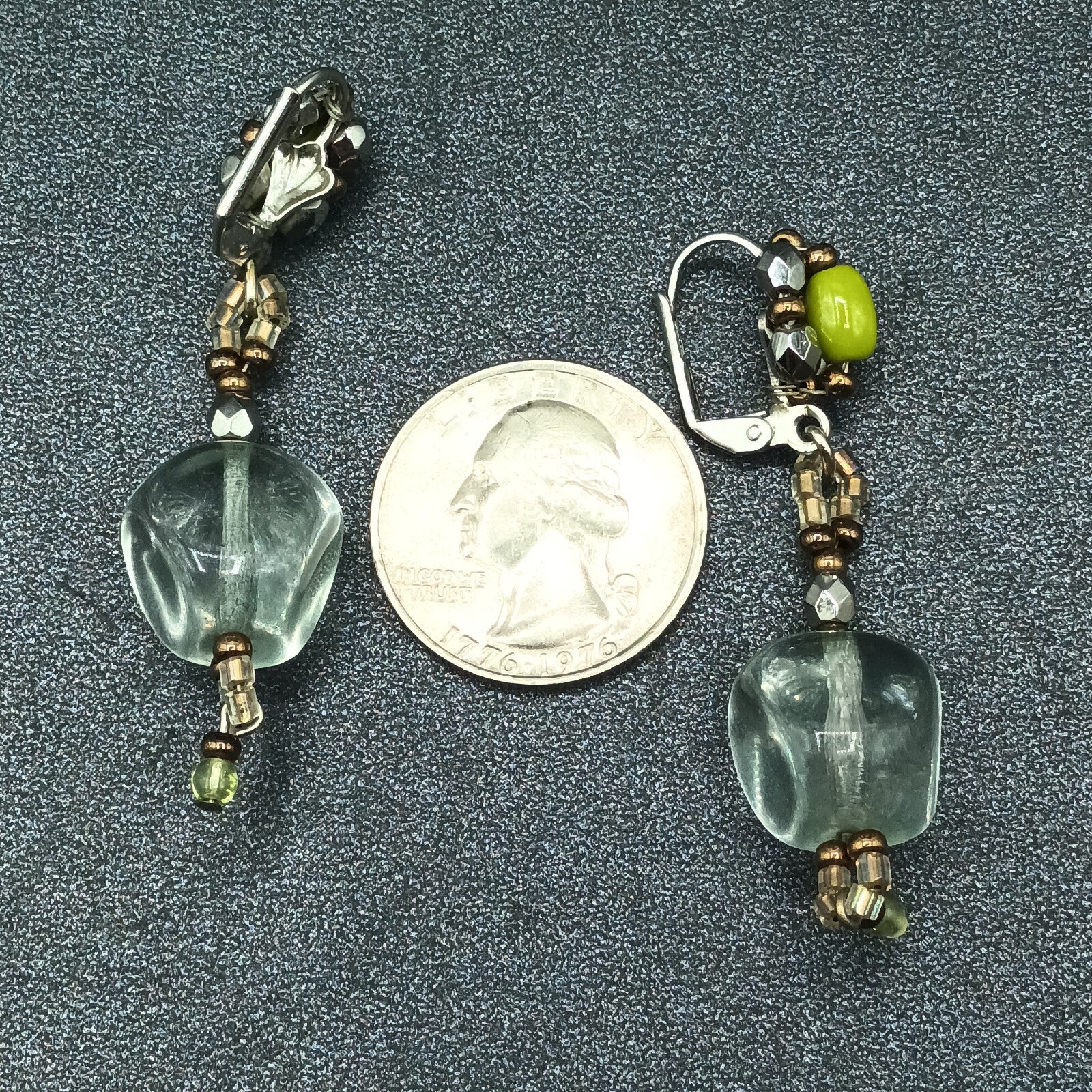 Pierced Earrings Silver tone Multicolor Clear Glass Beaded Dangle 2 1/4"