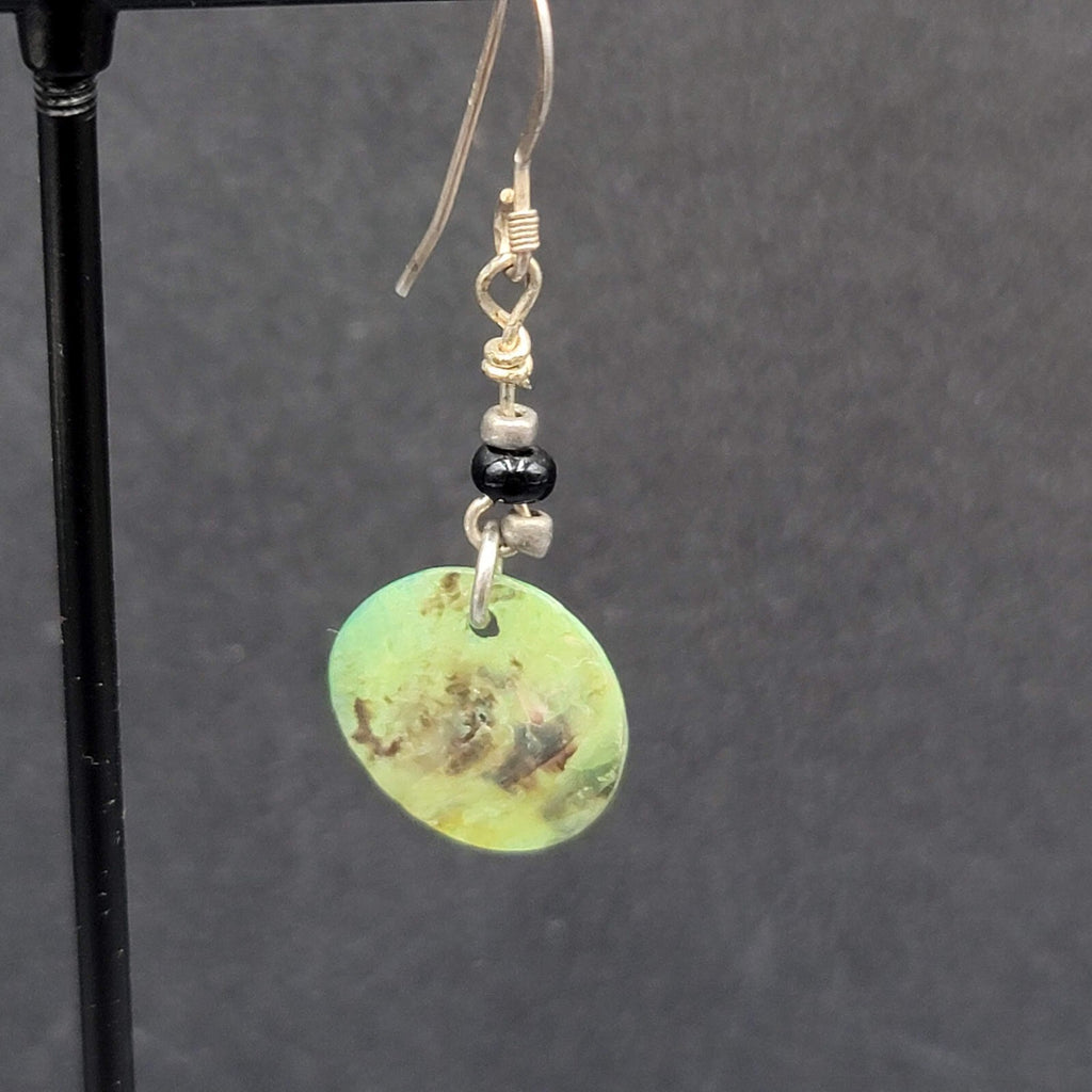 Pierced Earrings Sterling Silver Hooks Green Shell Dangle 1.25"