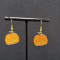New Jack o Lantern Pumpkin Pierced Earrings Gold tone Enamel Dangle 3/4"