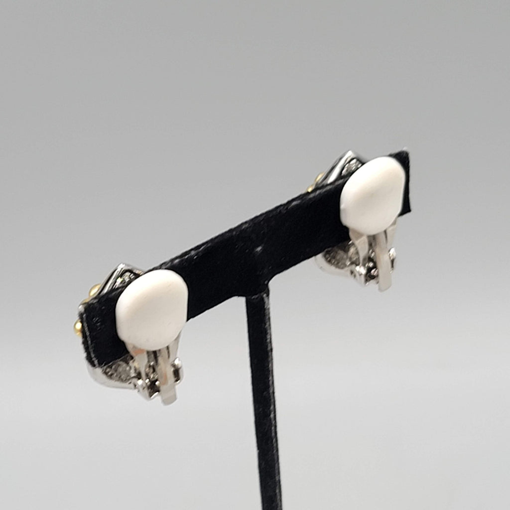 Vintage Statement Clip on Earrings Silver Plated Gold Plated Beading 1 in