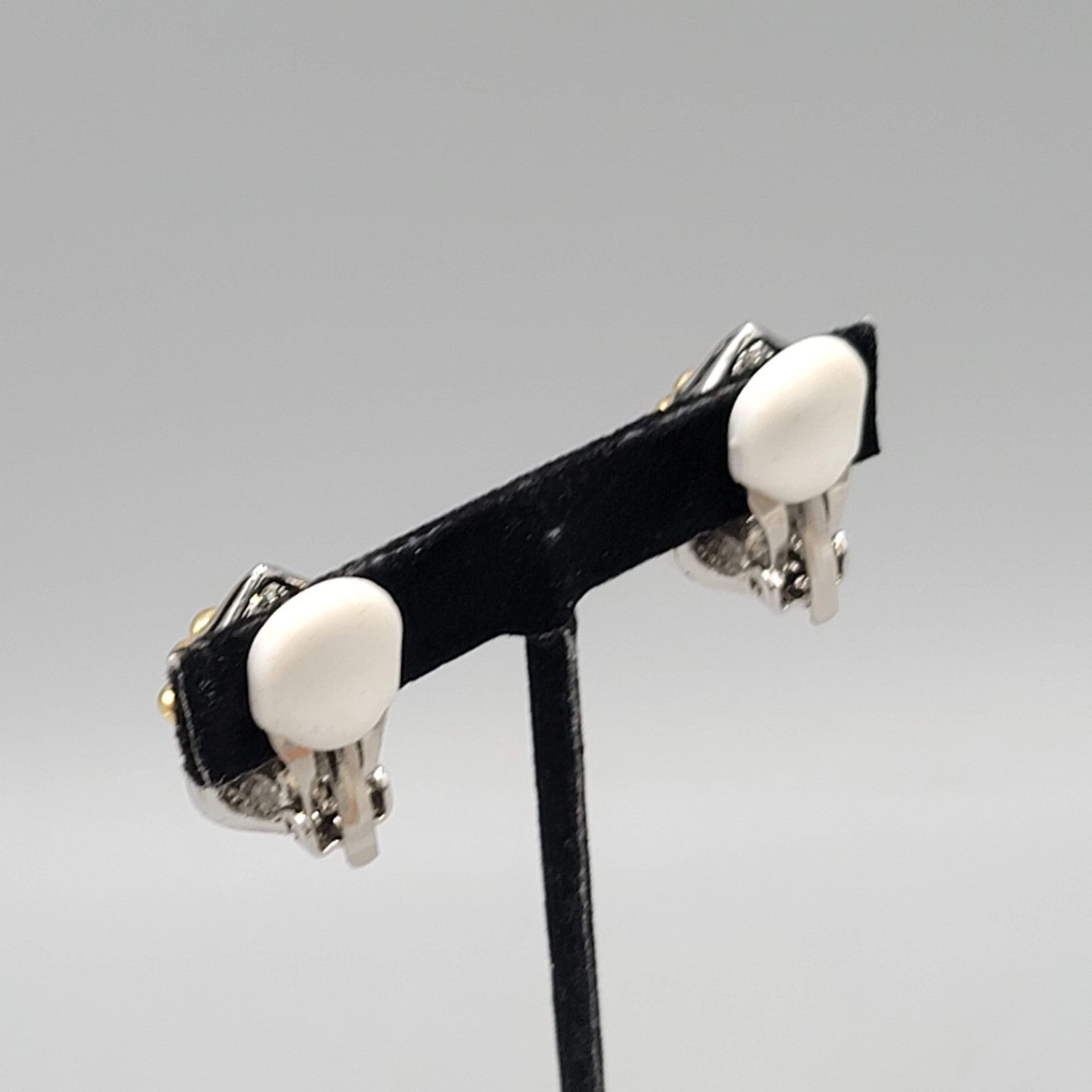 Vintage Statement Clip on Earrings Silver Plated Gold Plated Beading 1 in