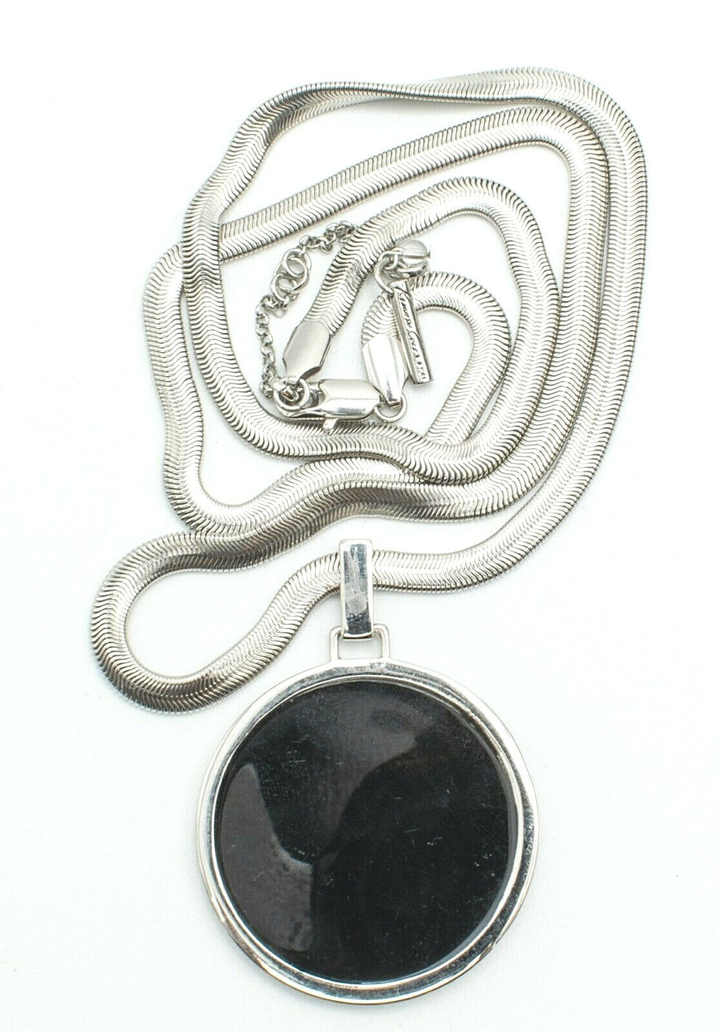 Kenneth Cole Silver tone 5mm Snake Chain Large Black Pendant 2"  LONG 30" - 33"