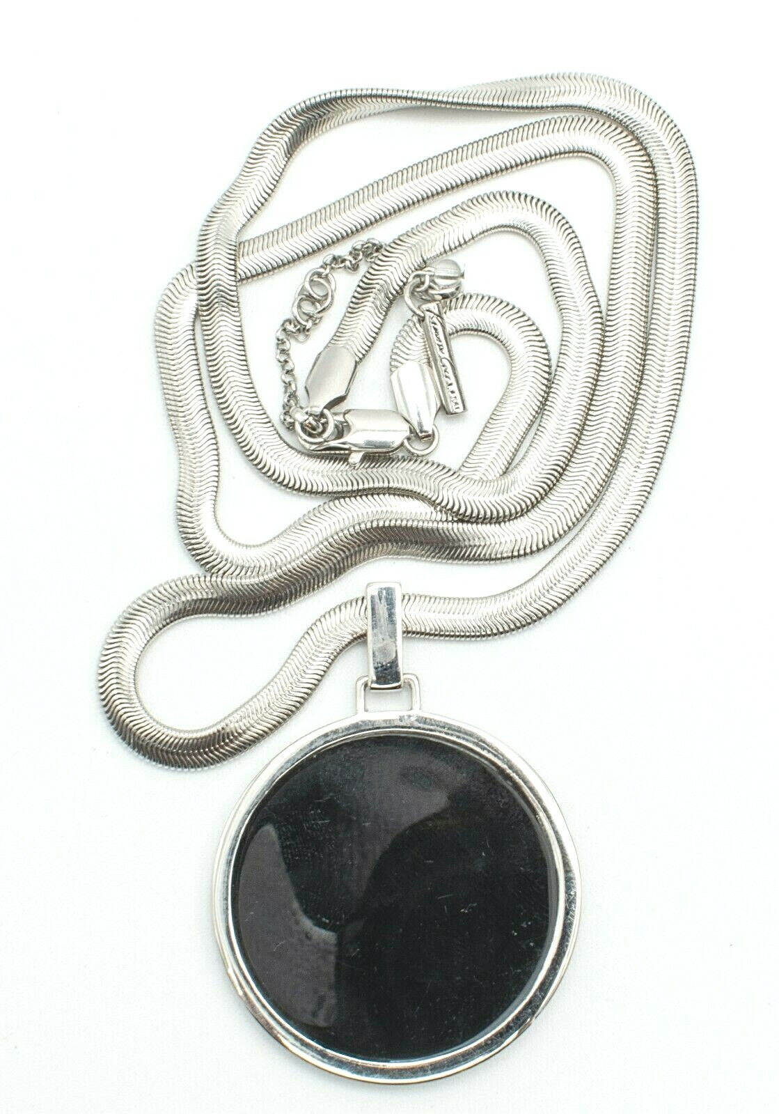 Kenneth Cole Silver tone 5mm Snake Chain Large Black Pendant 2"  LONG 30" - 33"