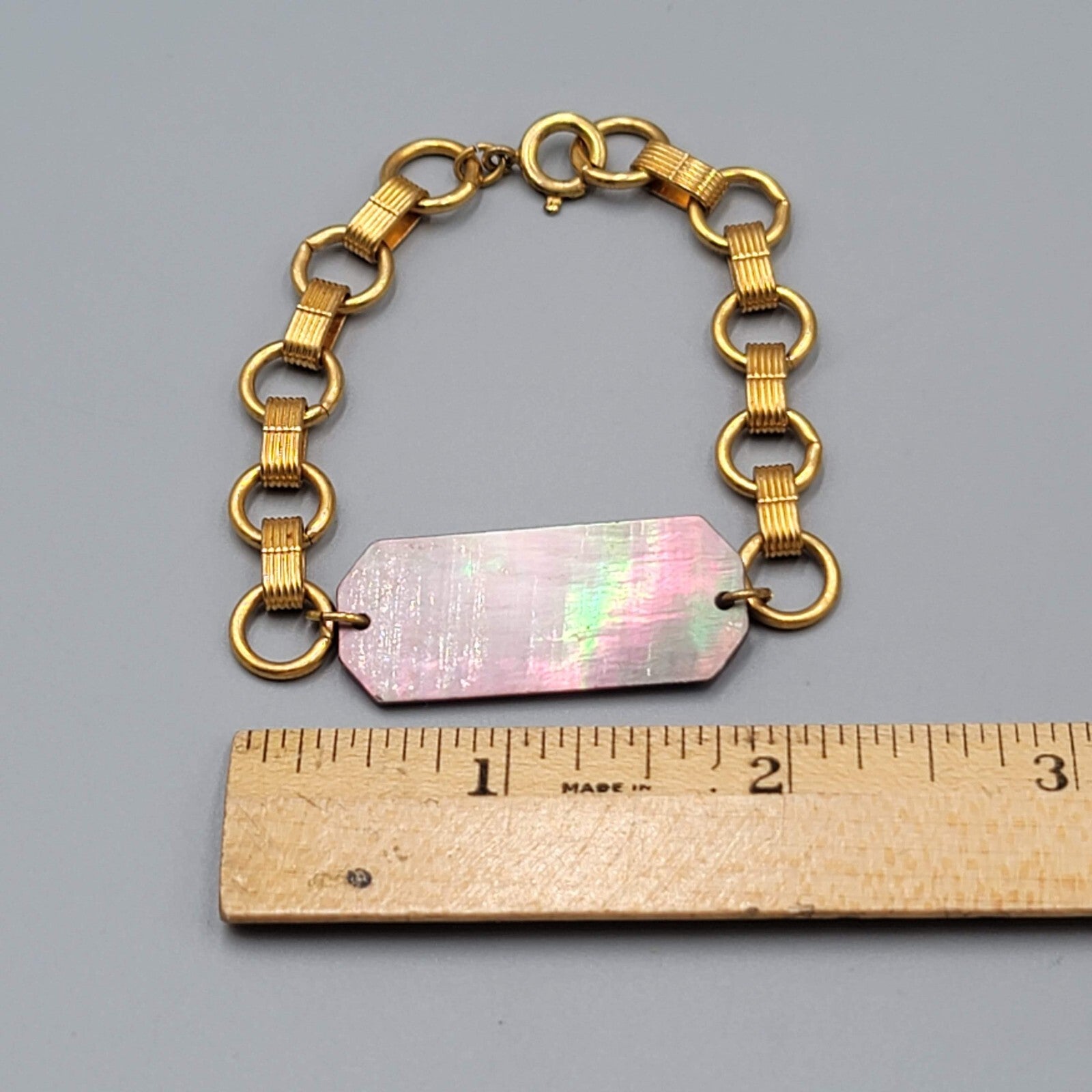 Vintage Sweetheart Bracelet Abalone Gold tone Chain 6.75"