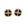 Vintage Stud Pierced Earrings Black and Gold tone  1/2"