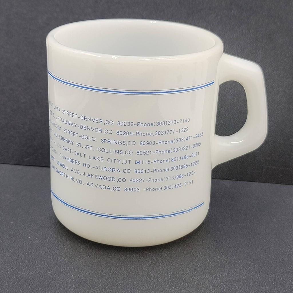 Vintage Galaxy Milk Glass advertising Coffee Mug Ray Jones Appliance Parts Colo