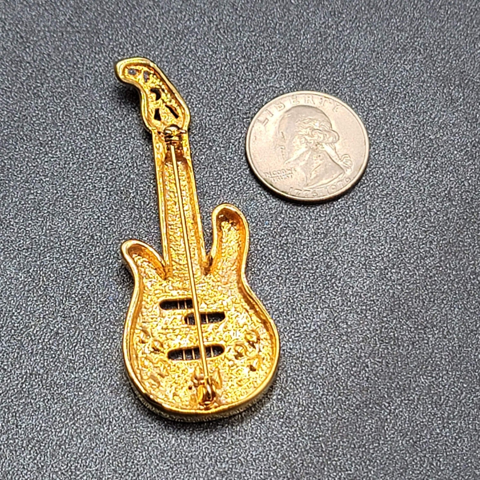 Electric Guitar Pin Brooch Gold and Silver tone 3"