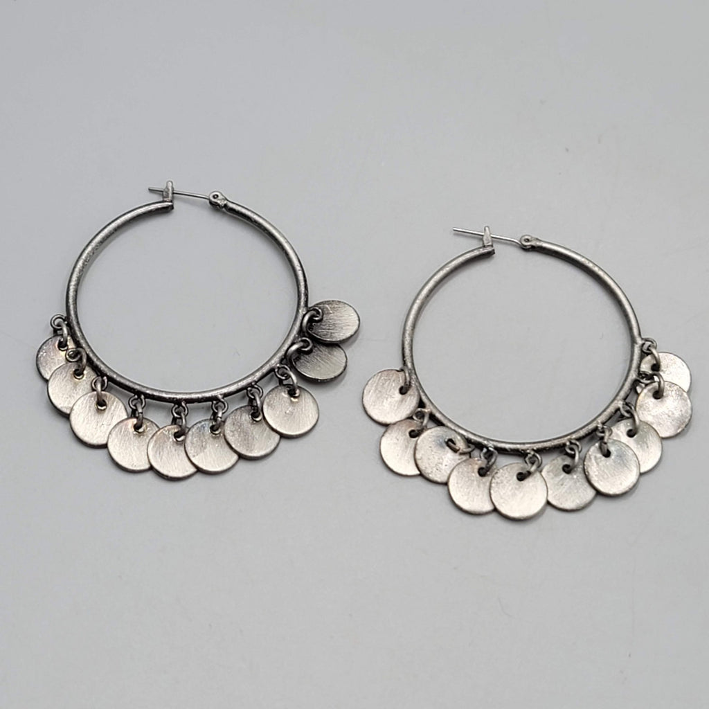 Hoopd Gray Disc Accents Pierced Earrings Silver tone Dangle  2 in