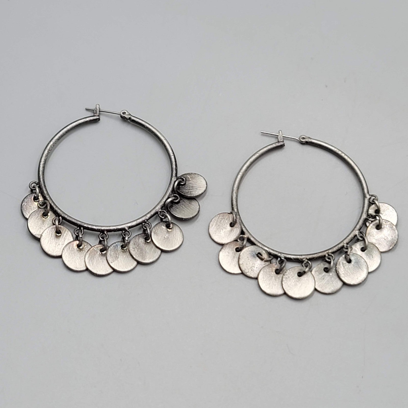 Hoopd Gray Disc Accents Pierced Earrings Silver tone Dangle  2 in