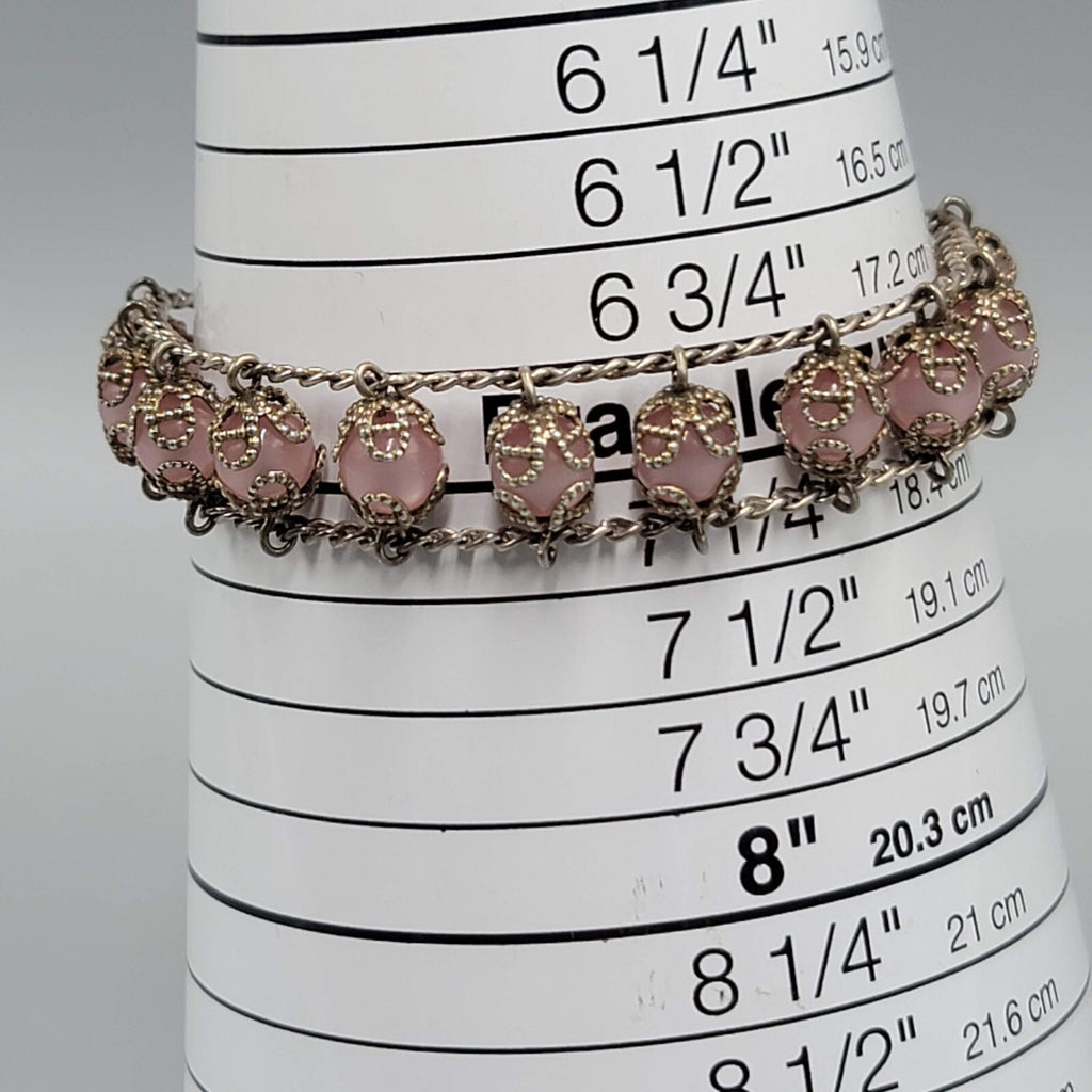 Vintage Sterling Rosary Pink Moonglow Capped Beads Bracelet 7"