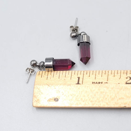 Dark Purple Acrylic Prism Pierced Earrings Gun Metal Gray 3/4 in