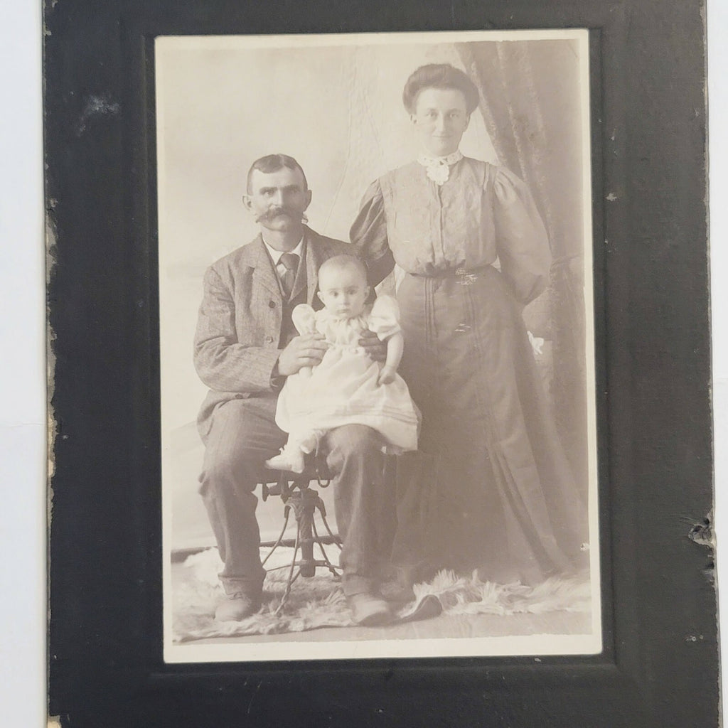 Antique Cabinet Card Photo Family Mustache Baby Smiles