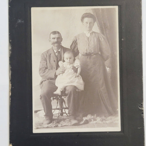 Antique Cabinet Card Photo Family Mustache Baby Smiles
