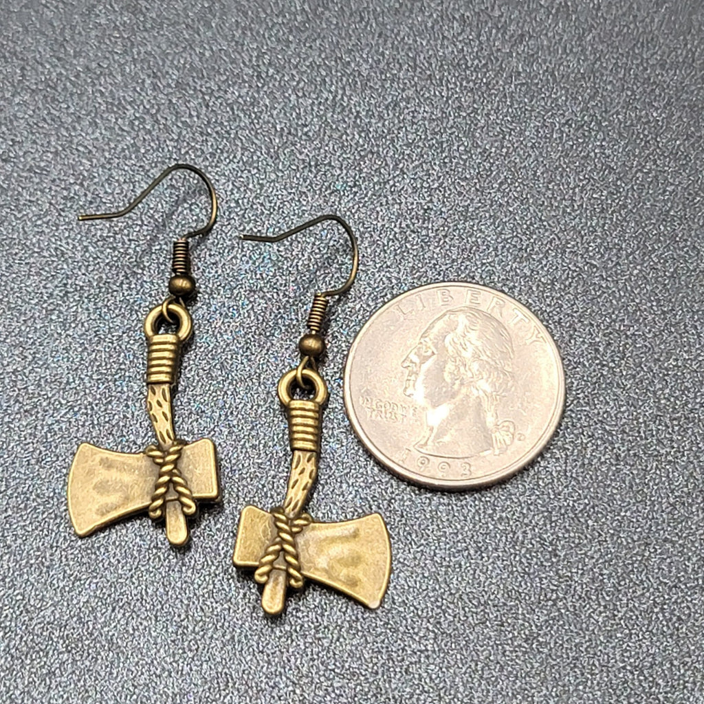 New Axe Hatchet Pierced Earrings Bronze tone Tool Dangle 1"