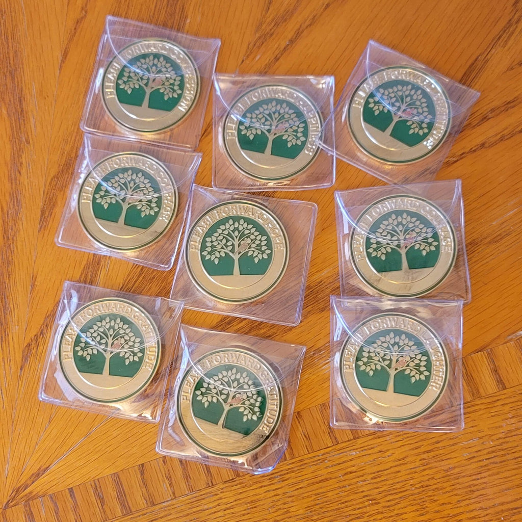 Please Forward Token Lot Coin Medal Gold tone Green Enamel Lot of 9 / 2"