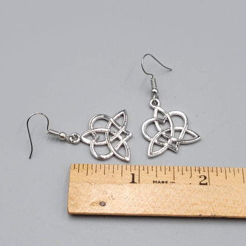 Celtic Heart Knot Pierced Earrings Silver tone Dangle 7/8"