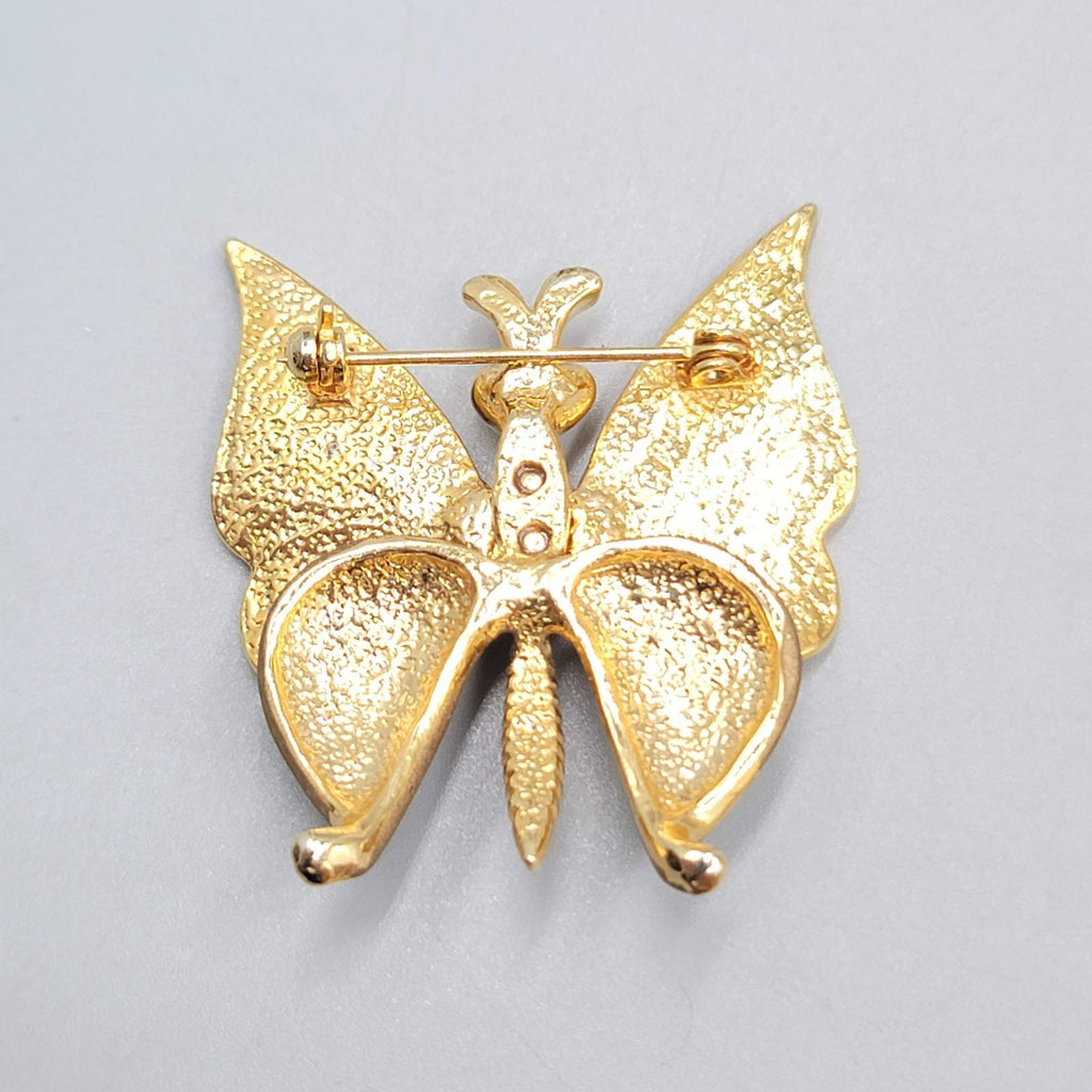 Butterfly Brooch Brown Enamel Gold tone Vintage Estate 1.75"