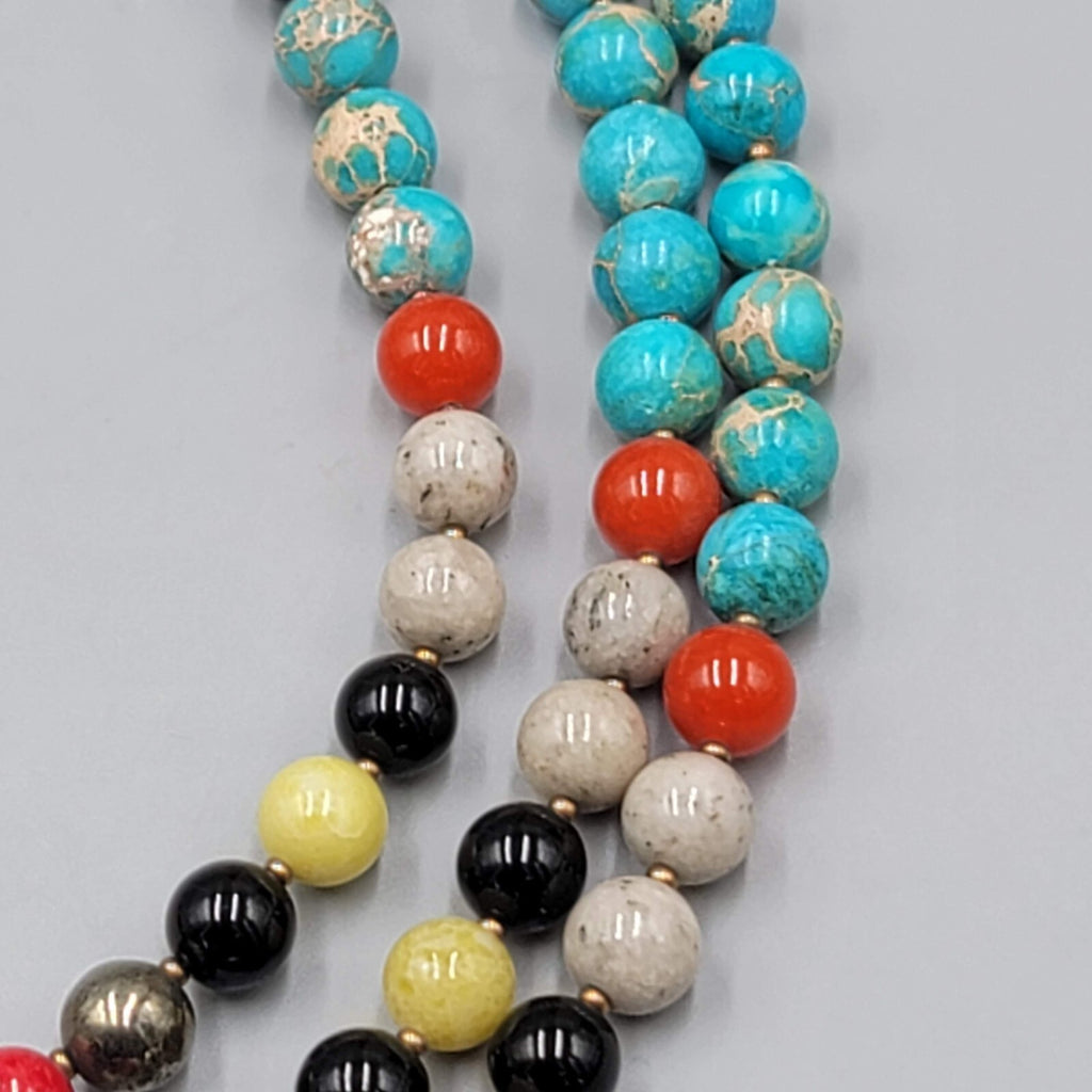 Simon & Ruby Gemstone Bead Necklace Statement Sterling Silver 28"
