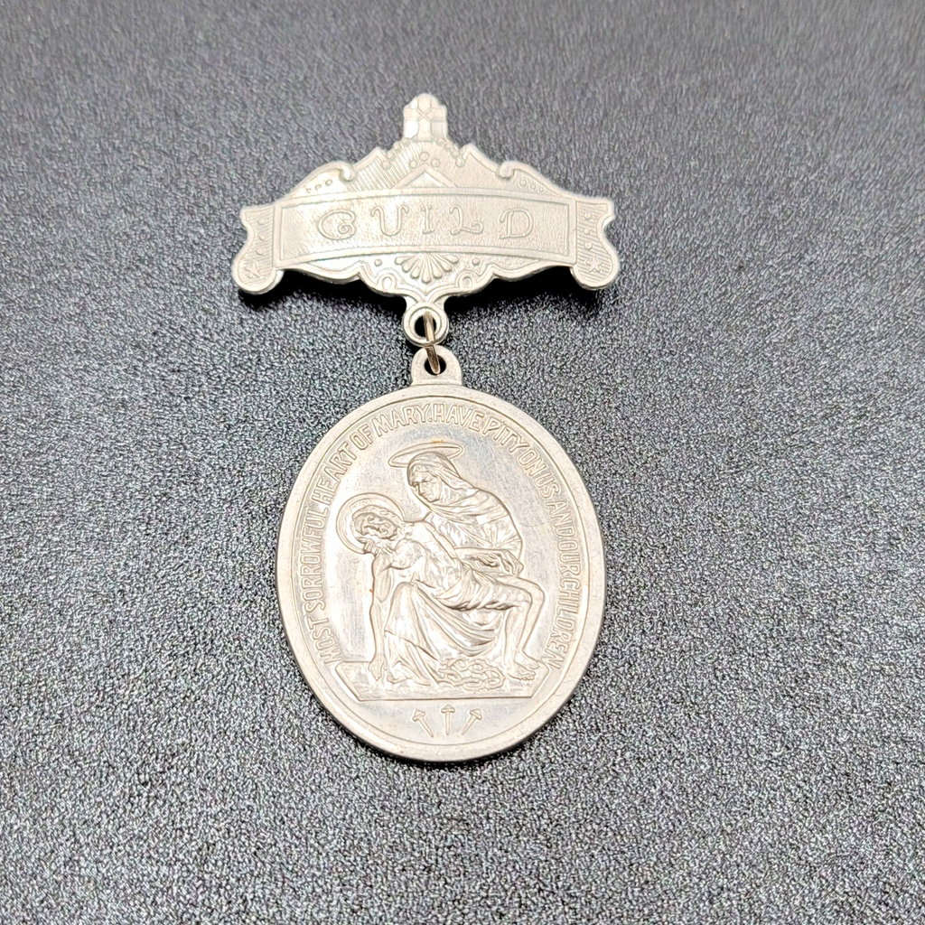 Vintage GUILD Large Badge Brooch Pin St Joseph Silver tone 3"