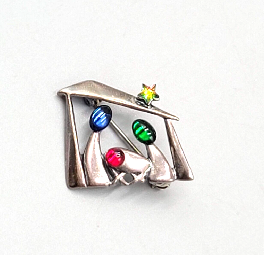 Vintage Silpada Sterling Silver Christmas Nativity Manger Brooch 7/8"