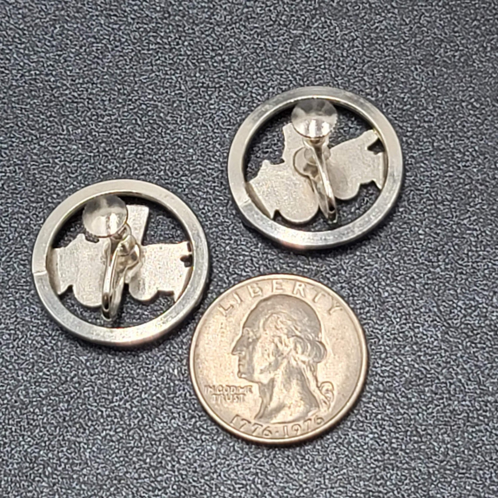 Vintage Clip on Earrings Silver tone Antique Car 3D Circle Screw Back 1"