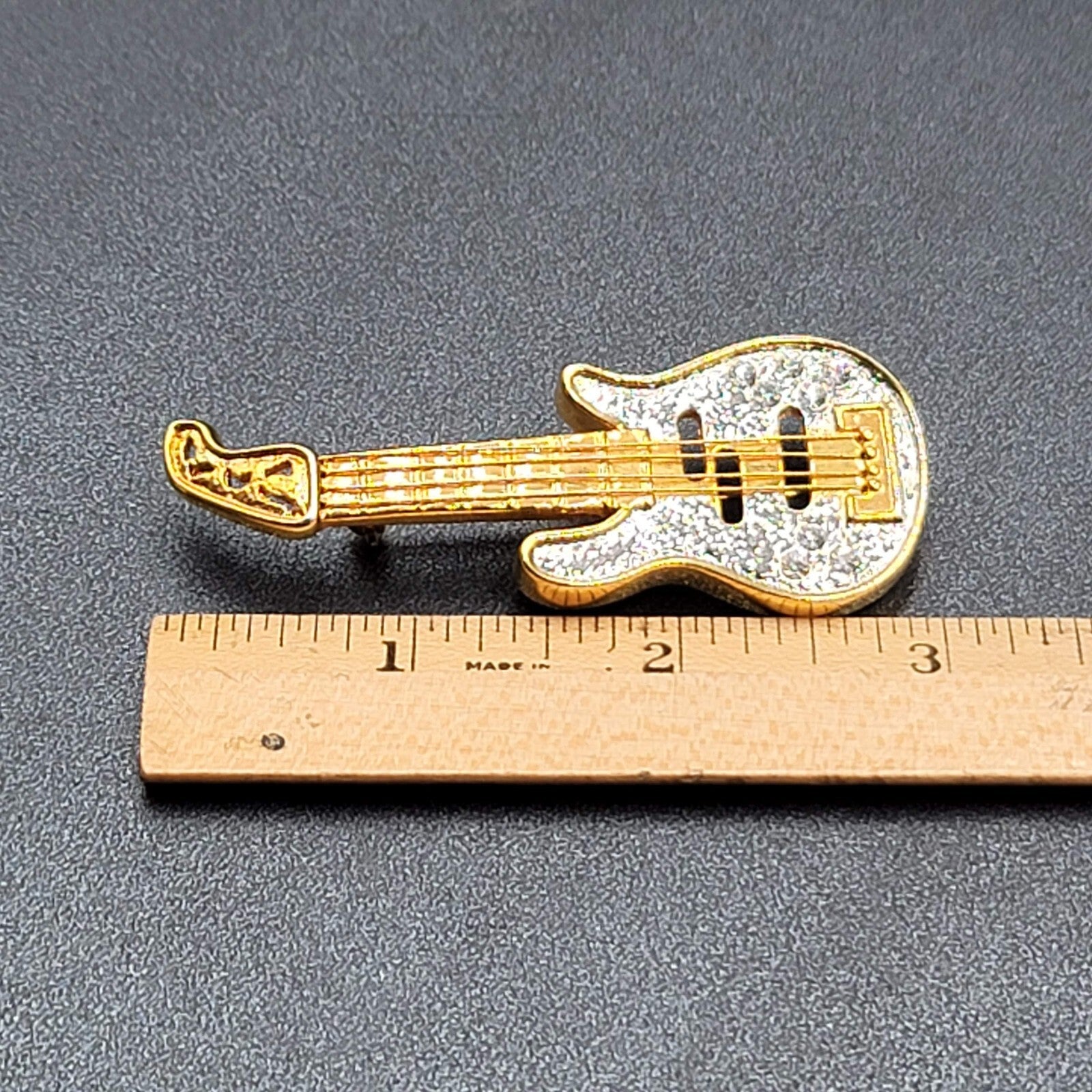 Electric Guitar Pin Brooch Gold and Silver tone 3"