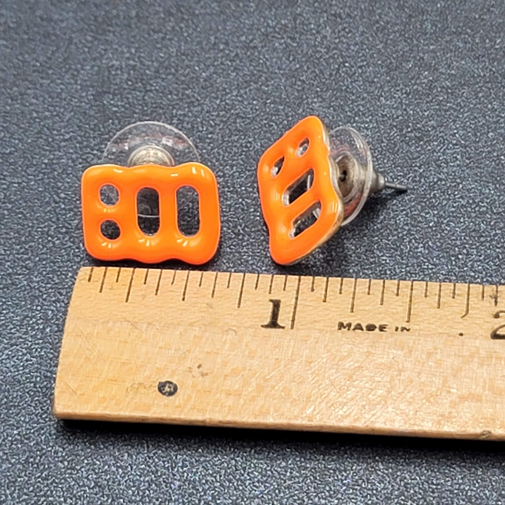 Halloween BOO Pierced Earrings Orange Enamel over Metal Studs 5/8"