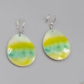 Shell Pierced Earrings Mother of Pearl Yellow Green Teardrop Dangle 1 5/8"