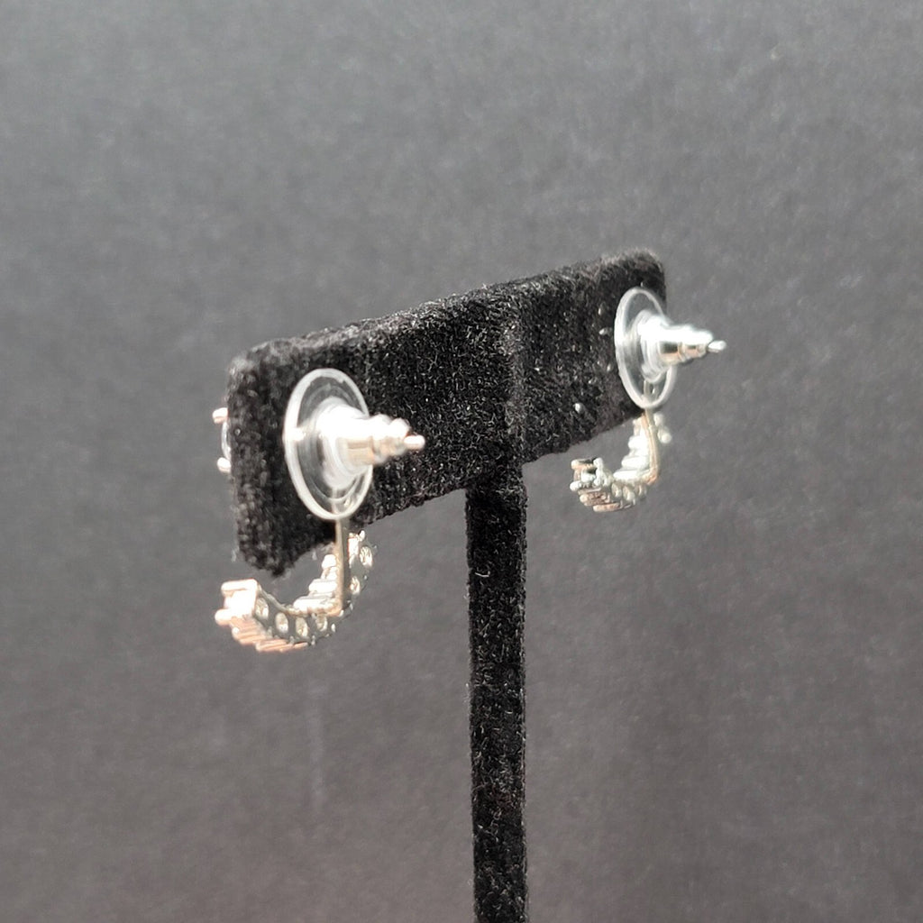 Pierced Earrings Silver tone Crystal Drop Jacket Studs 5/8"