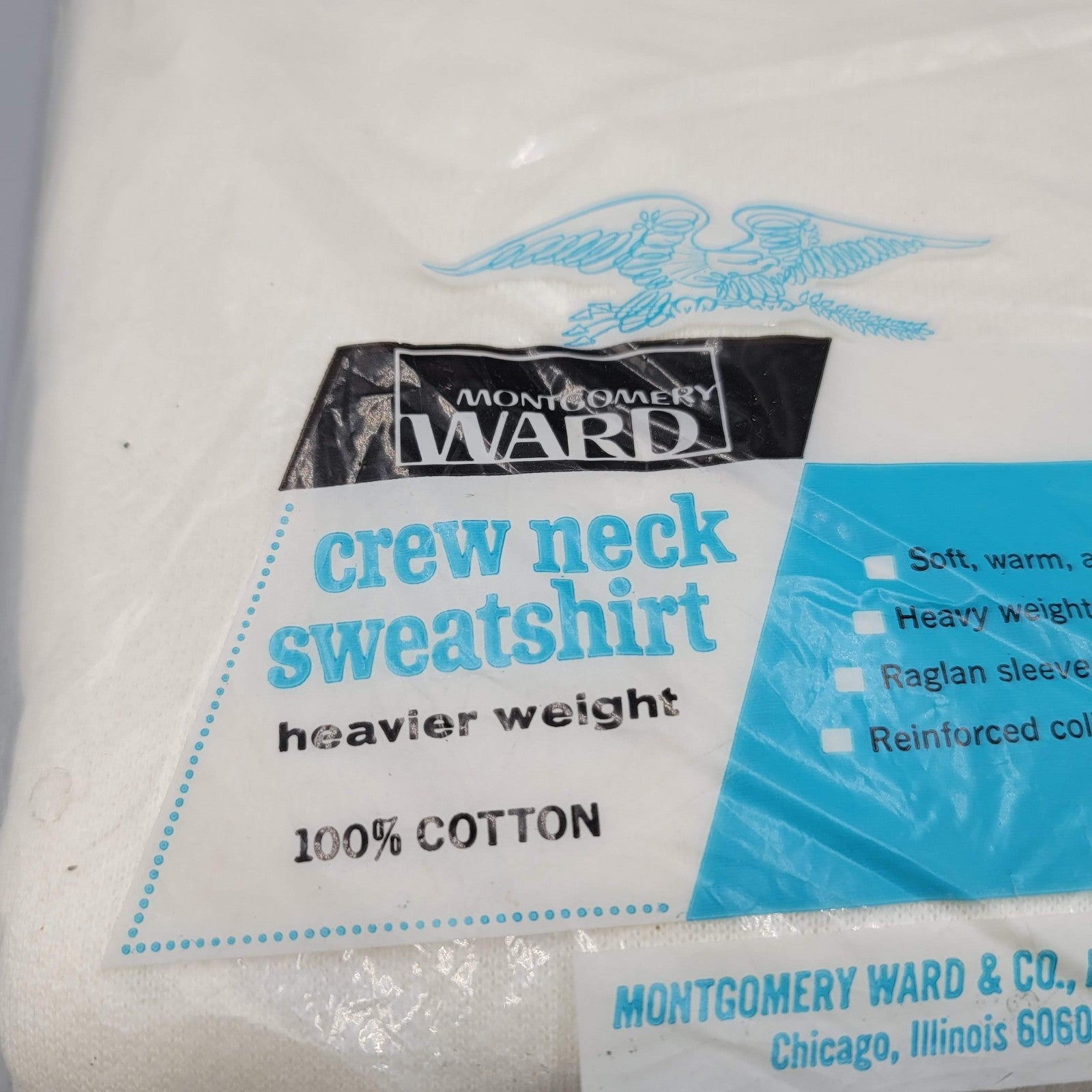 Vintage Montgomery Ward Crewneck Sweatshirt Size Large White NEW OLD STOCK NIP