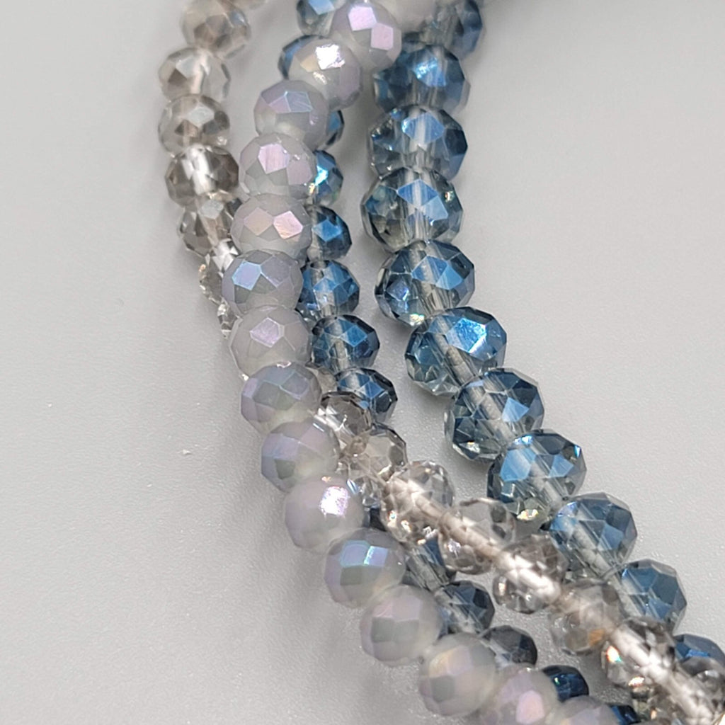 Blue Crystal Rhinestone Bracelet Layered Bead Elastic Silver tone Tassel Chains