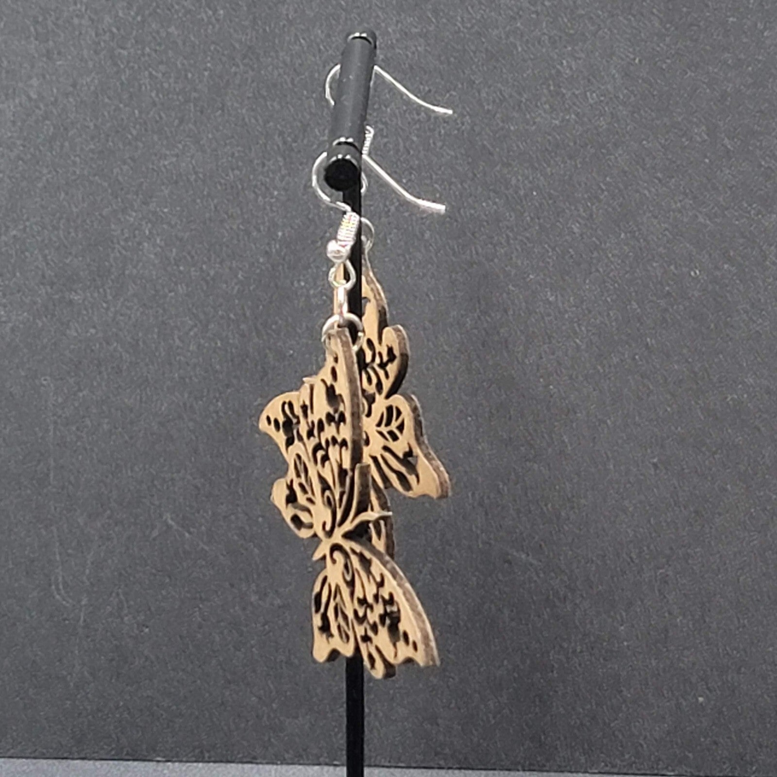 Butterfly Pierced Earrings Laser Cut Wood Dangle Large 2"