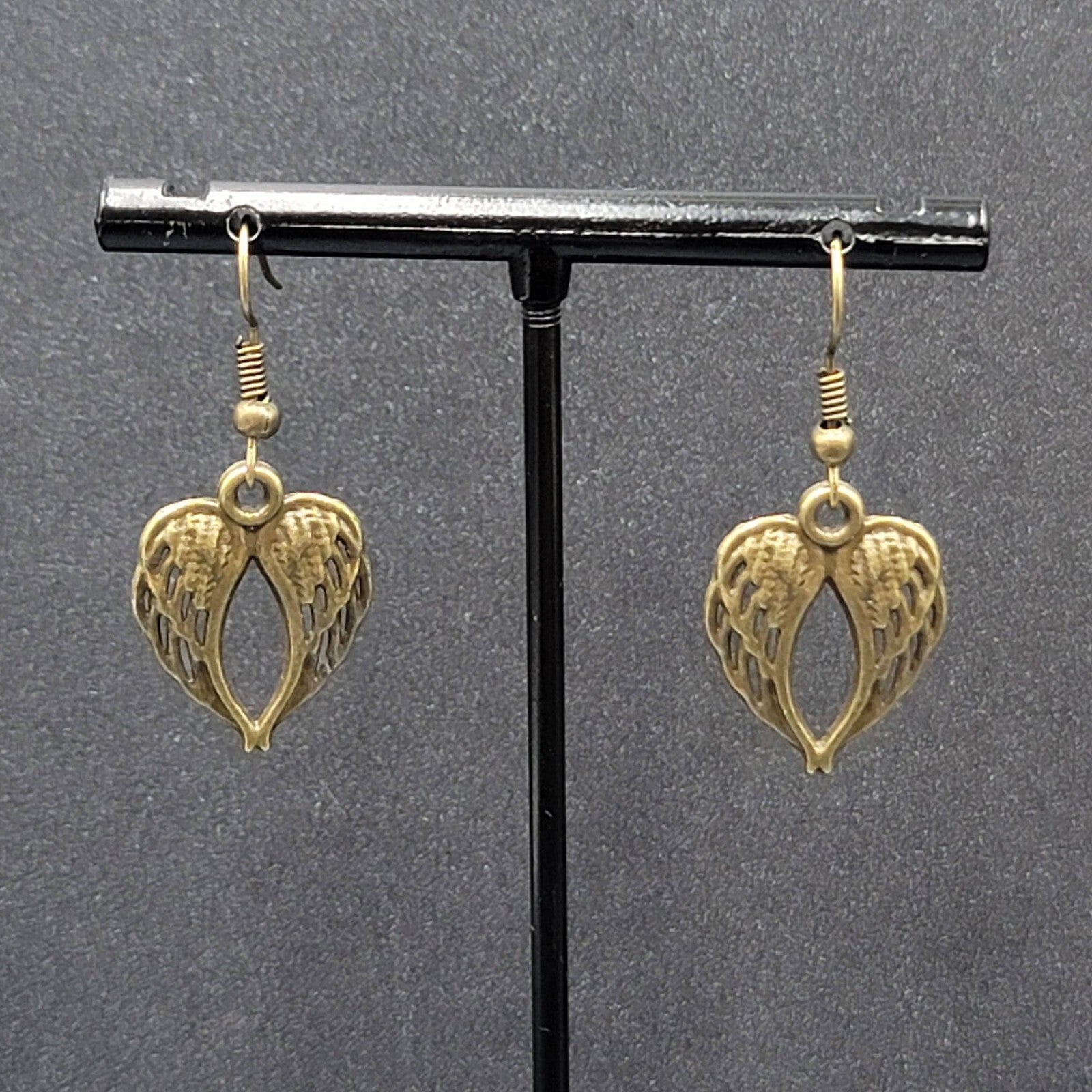 New Angel Wings Pierced Earrings Nature Bronze tone Dangle 7/8"