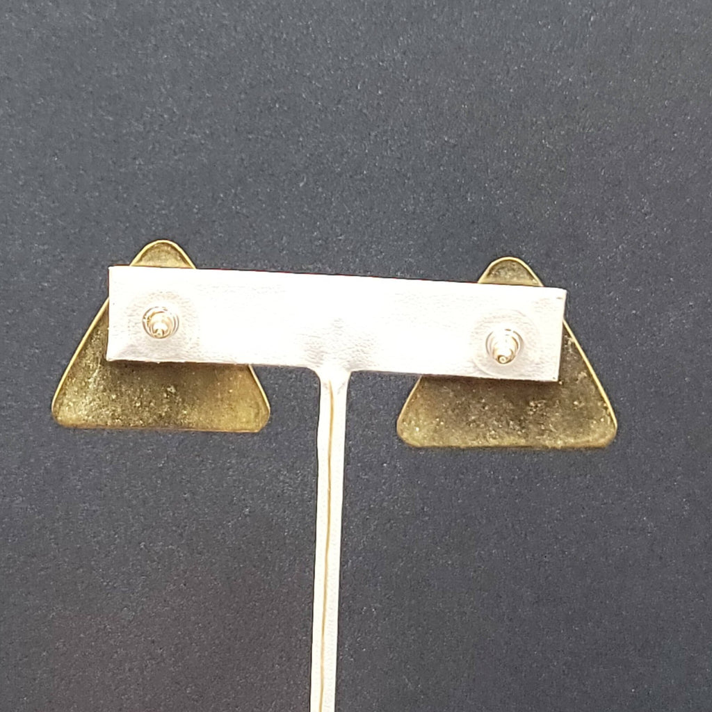 Vintage Pierced Earrings Solid Brass Textured Triangle Drop 1 1/8"