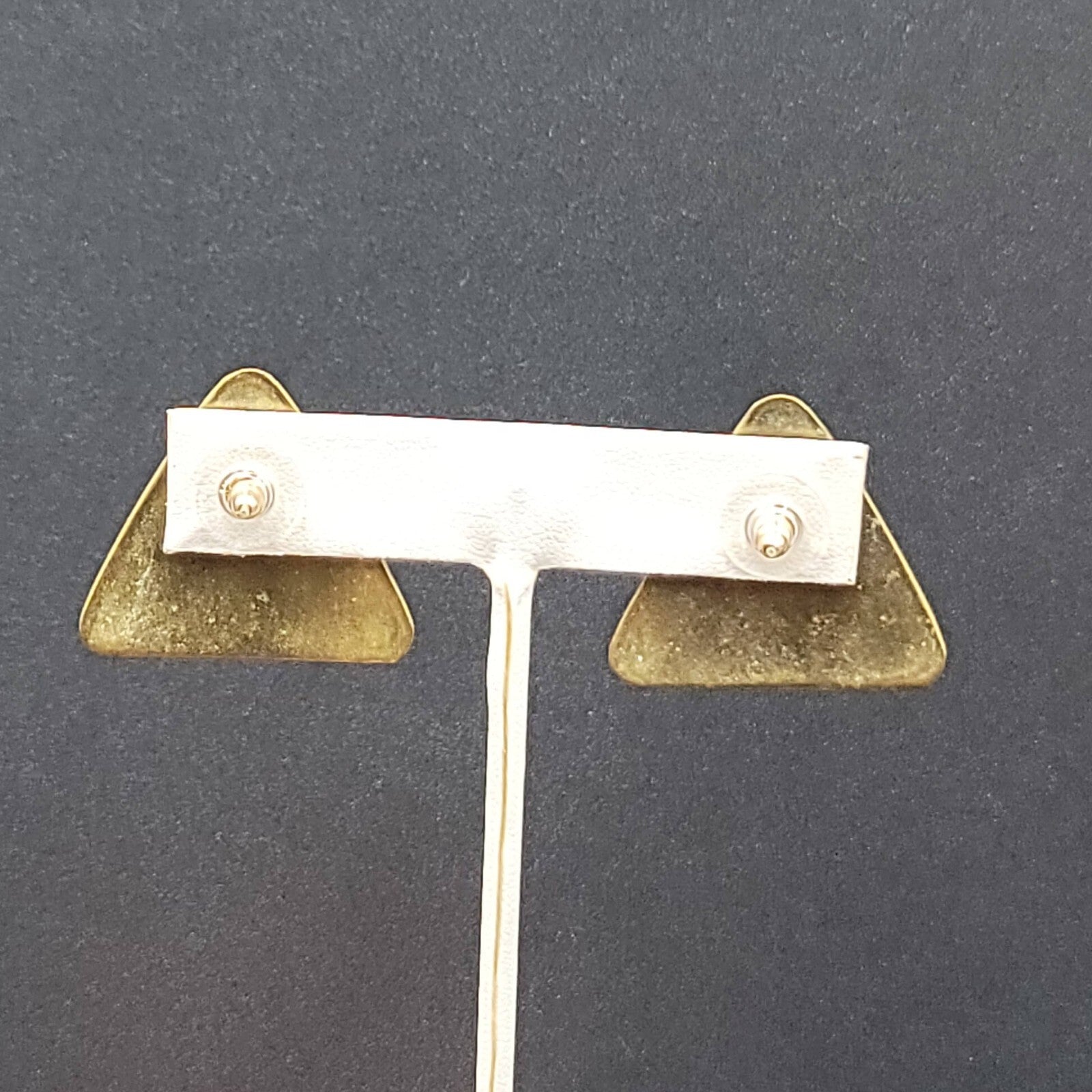 Vintage Pierced Earrings Solid Brass Textured Triangle Drop 1 1/8"