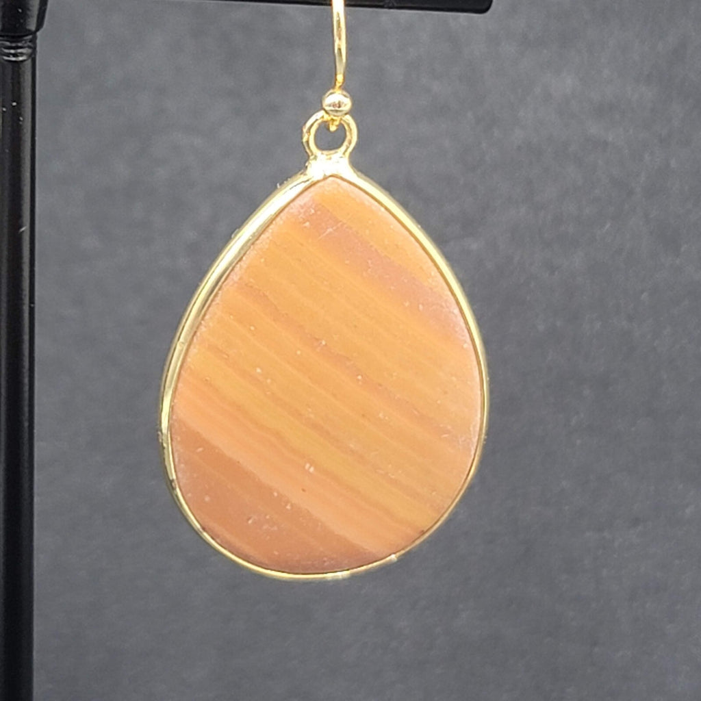 Pierced Earrings Gold tone Orange Stone Teardrop Dangle 1 3/8"