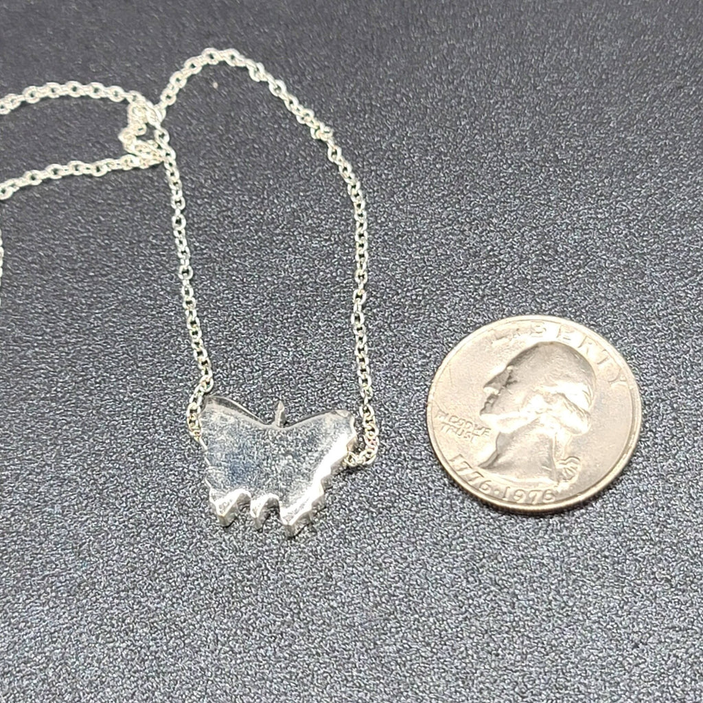 Butterfly Pendant Necklace Silver Plated 19"